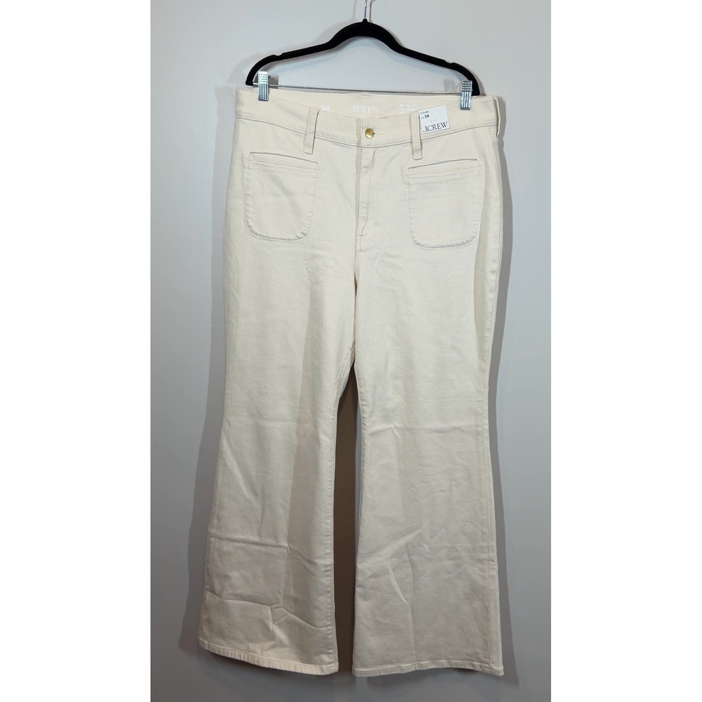 J.Crew '96 Flare Jeans Plus Size 34 Cream Off-White Patch Pocket Pants Tags